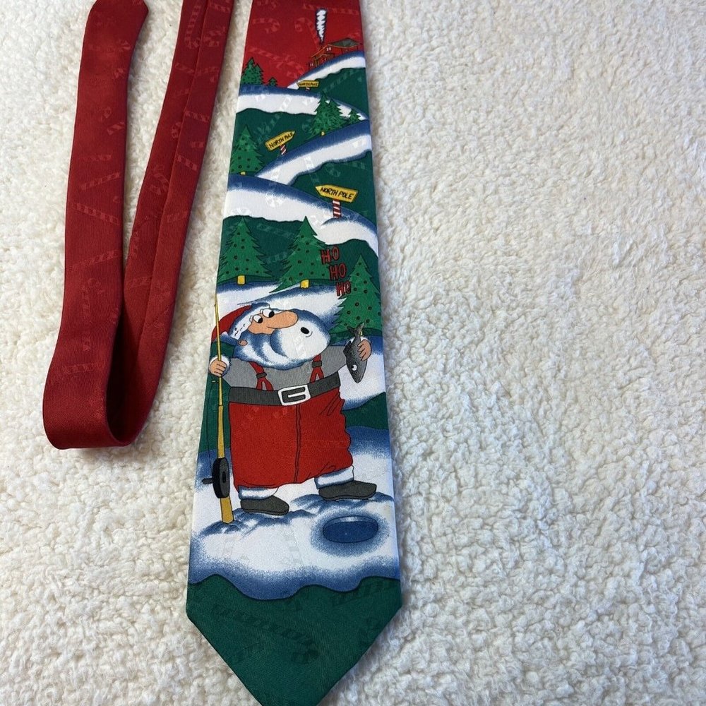 Hallmark Christmas Yule Tie Greetings Novelty Necktie Santa Fishing Holiday